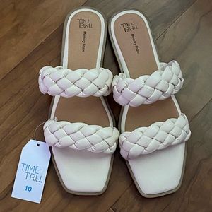 TIME AND TRU Slide Sandals Two Band Braided In Bone Color Memory Foam Sz 10